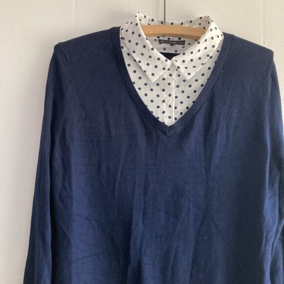 Adrianna Papell Layered Sweater Shirt Polka Dot Collared Blouse sz Large - Picture 9 of 10